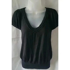 GAP Soft Puff Sleeve Light weight V-neck Sweater, Black, size Womens Medium